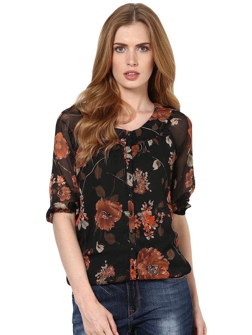 floral printed round neck polychiffon top - 1125089 - Zoom Image - 1
