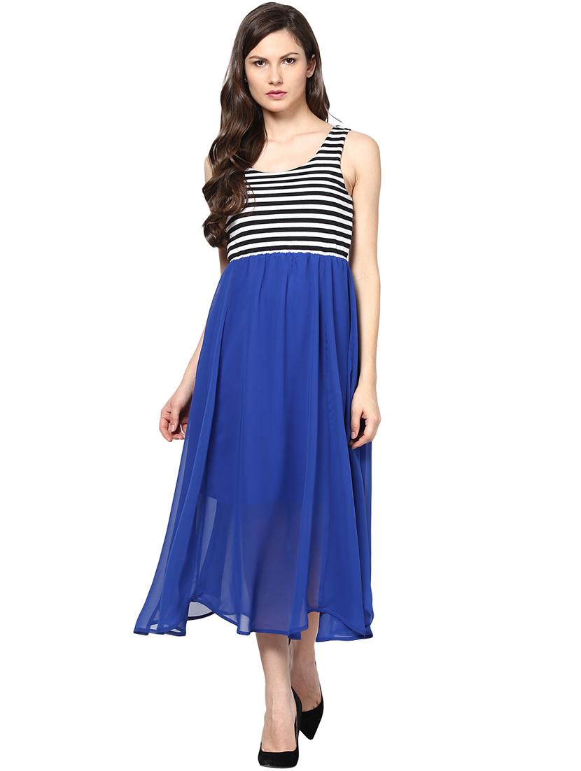 stripes printed sleeveless georgette dress - 1125244 - Zoom Image - 1