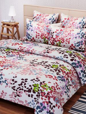 sej floral white pink red 100 % pure double bedsheet set with 2 pillow covers(sblw056d) - 11259104 - Standard Image - 2