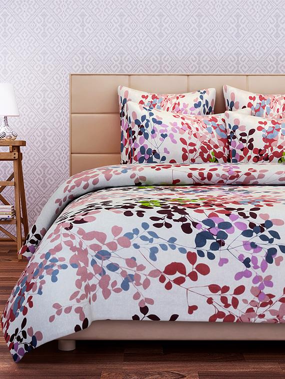 sej floral white pink red 100 % pure double bedsheet set with 2 pillow covers(sblw056d) - 11259104 - Zoom Image - 1