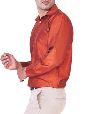 solid orange pure silk casual shirt - 11268110 - Standard Image - 2