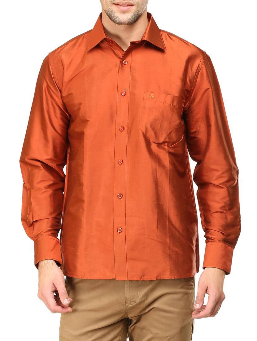 solid orange pure silk casual shirt - 11268110 - Zoom Image - 1