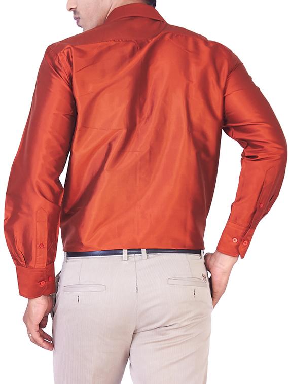 solid orange pure silk casual shirt - 11268110 - Zoom Image - 3