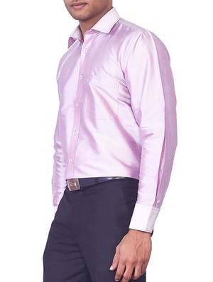 solid lavender pure silk casual shirt - 11268112 - Standard Image - 2