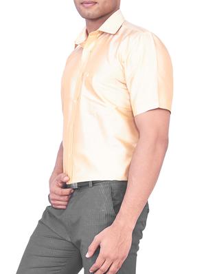 solid beige pure silk casual shirt - 11268118 - Standard Image - 2