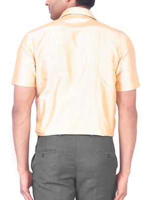 solid beige pure silk casual shirt - 11268118 - Standard Image - 3