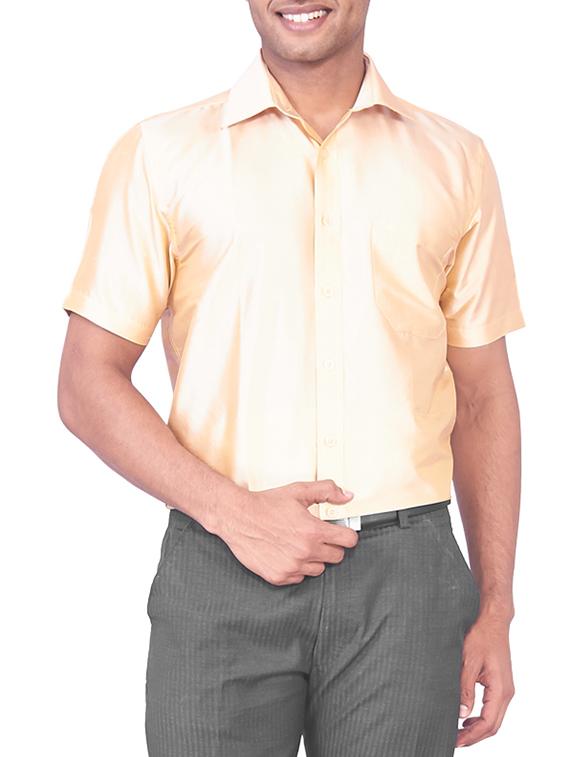 solid beige pure silk casual shirt - 11268118 - Zoom Image - 1