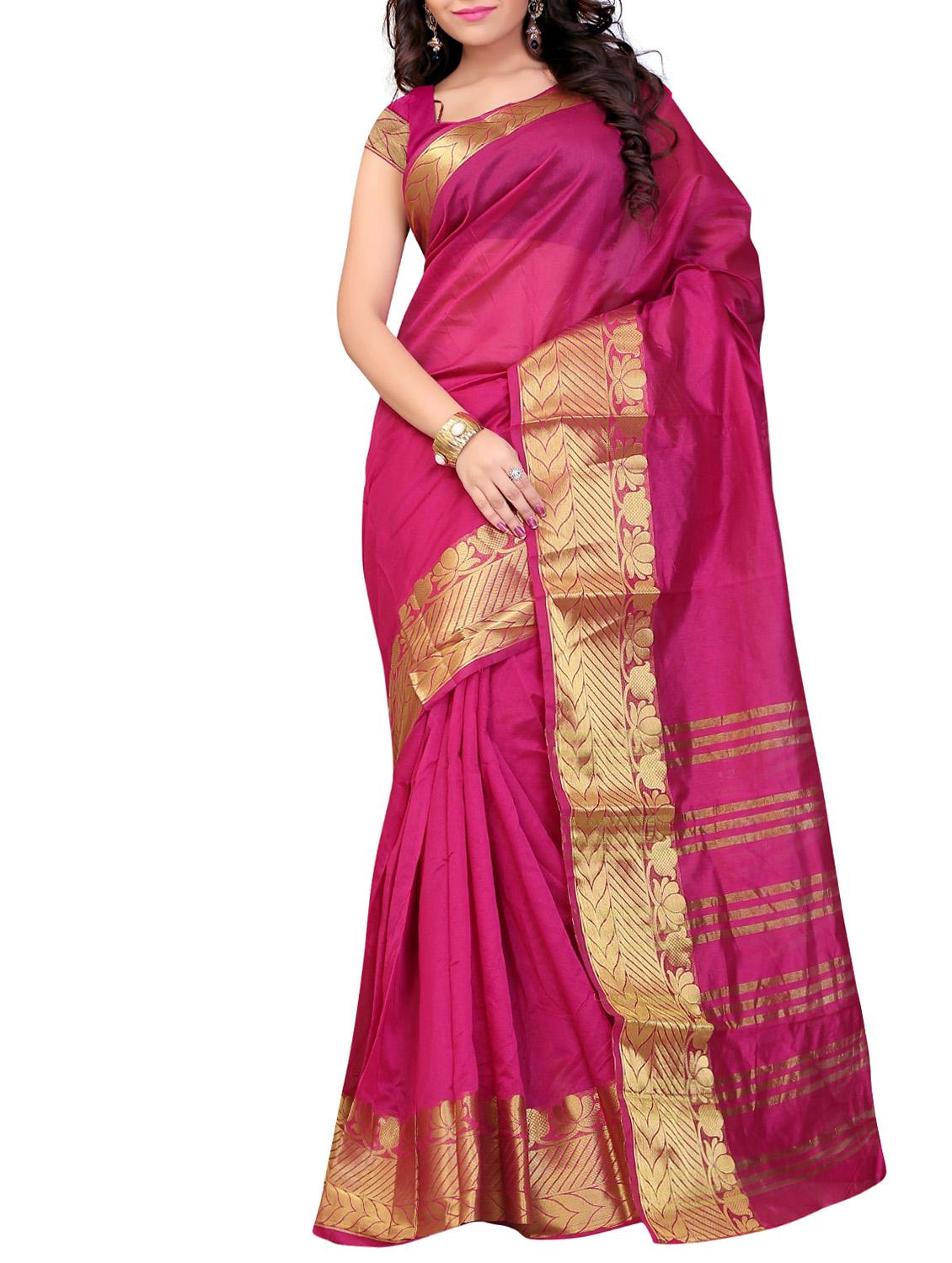 pink art silk banarasi saree with blouse - 11271914 - Zoom Image - 1