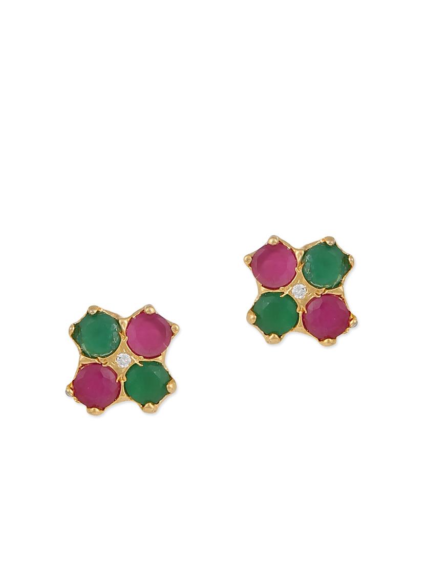 green and pink embellished brass studs earrings - 11275733 - Zoom Image - 1