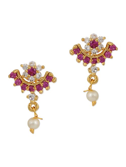 pink embellished brass drop earrings - 11275750 - Standard Image - 1
