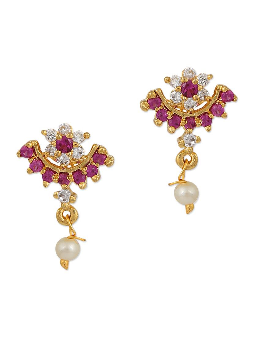pink embellished brass drop earrings - 11275750 - Zoom Image - 1