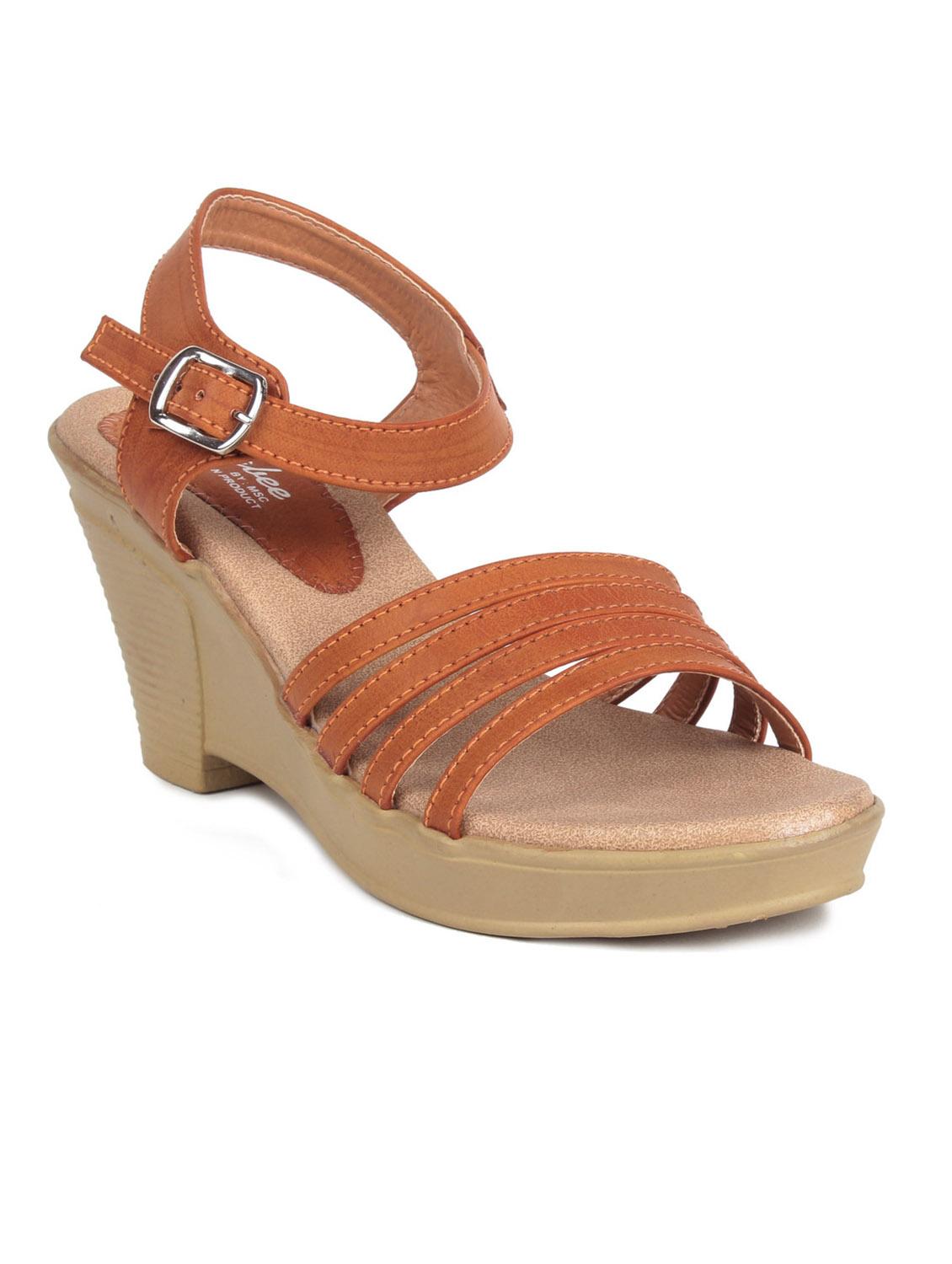 brown leatherette wedges