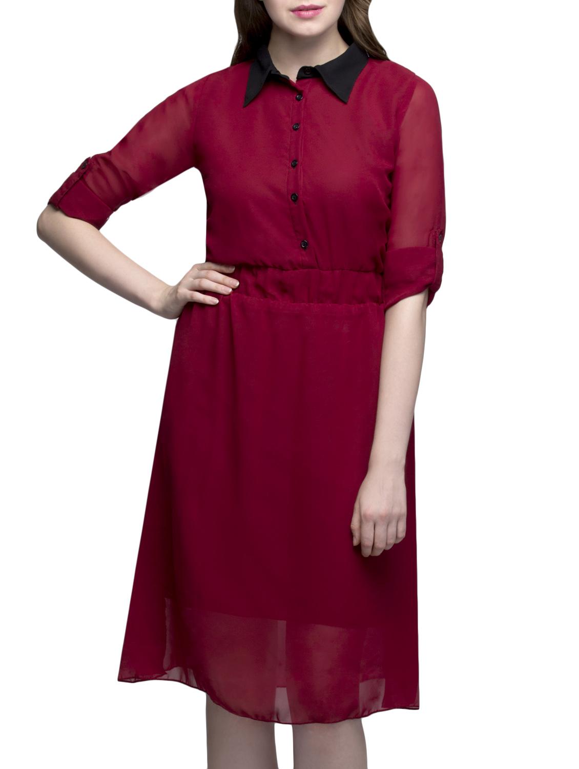 Gathered Waist shirt collar dress - 11285779 - Zoom Image - 1