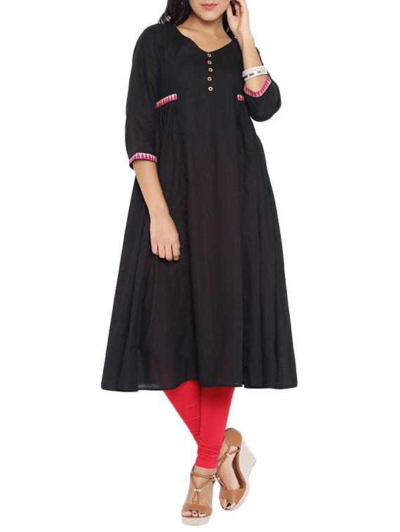 black cotton kurta - 11290849 - Zoom Image - 1