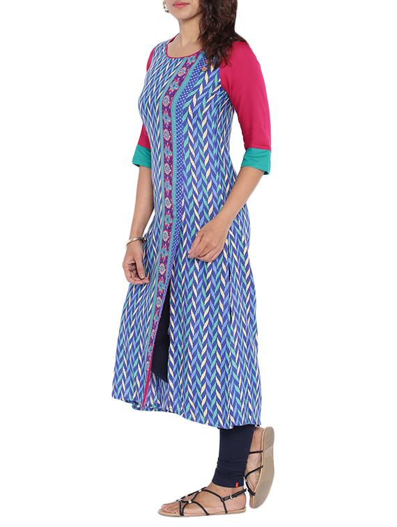 blue cotton kurta - 11290852 - Zoom Image - 2