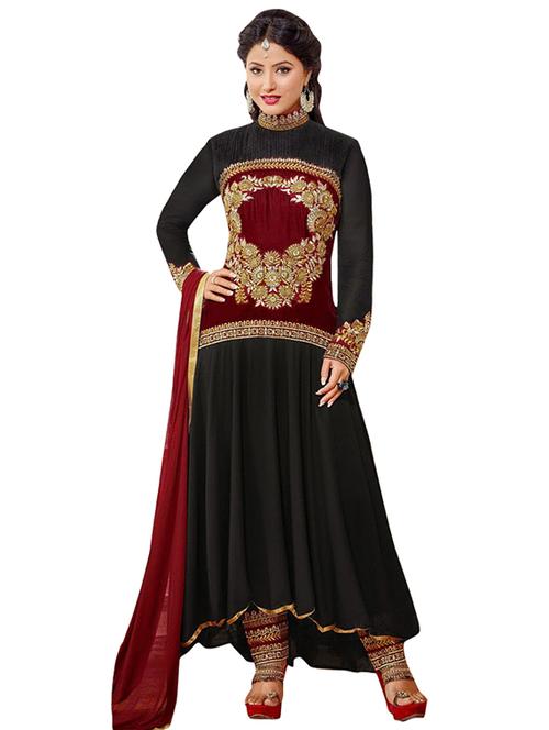black georgette semistitched suit - 11293384 - Standard Image - 1