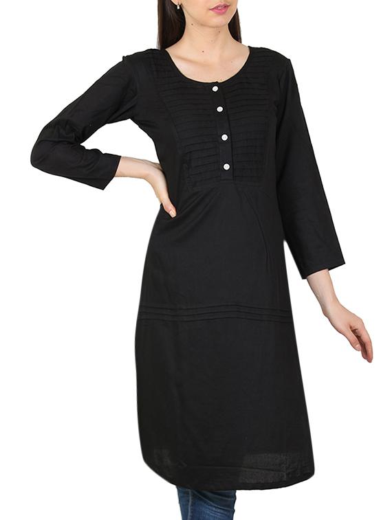 black rayon solid kurta - 11294603 - Zoom Image - 1