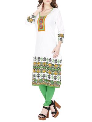 white printed cotton kurta - 11298667 - Standard Image - 2