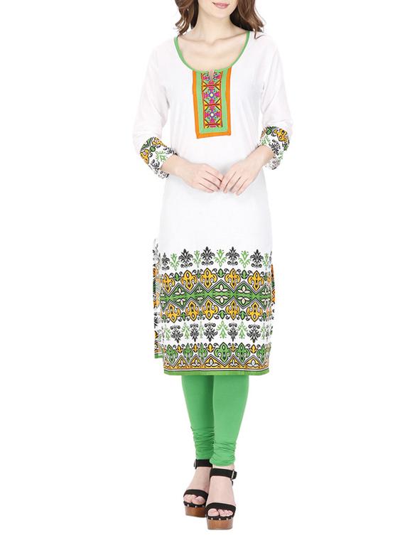 white printed cotton kurta - 11298667 - Zoom Image - 1
