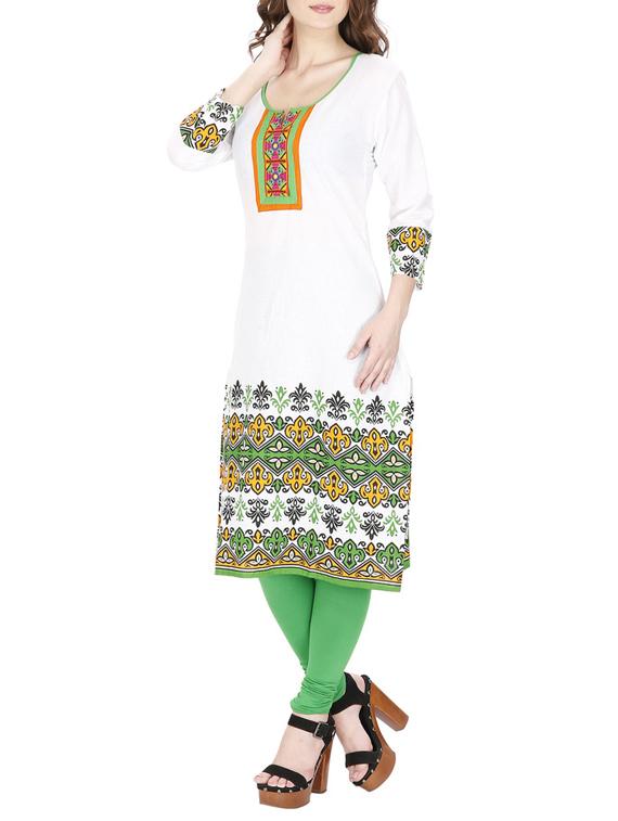white printed cotton kurta - 11298667 - Zoom Image - 2