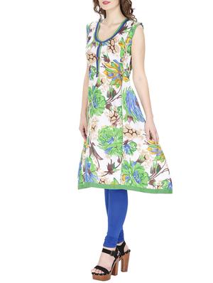 white cotton printed a-line kurta - 11298673 - Standard Image - 2