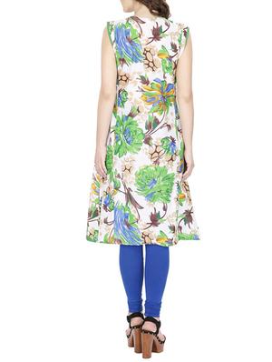 white cotton printed a-line kurta - 11298673 - Standard Image - 3