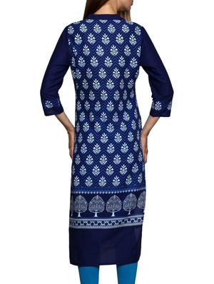 indigo cotton block printed kurta - 11301921 - Standard Image - 3