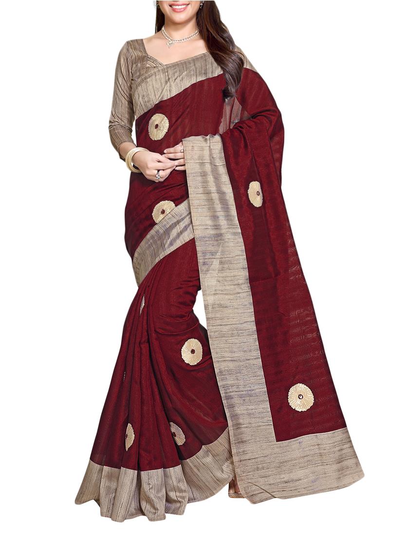 red beige color, art silk saree with blouse - 11301983 - Zoom Image - 1