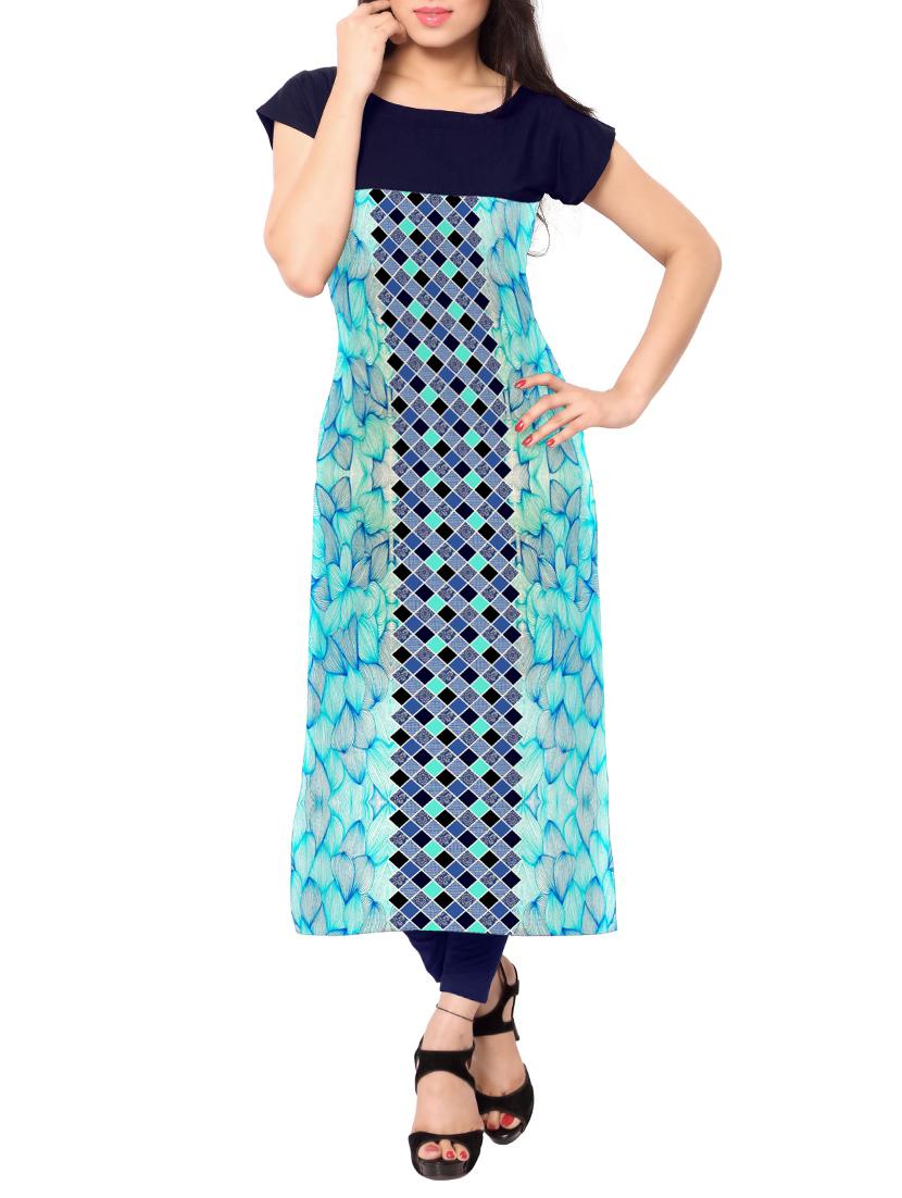 blue crepe printed long kurta - 11302578 - Zoom Image - 1