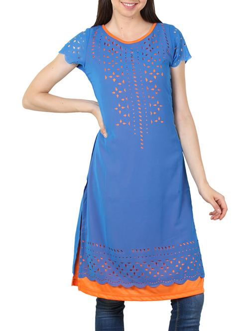 blue georgette straight kurta - 11304011 - Standard Image - 1