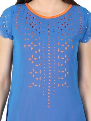 blue georgette straight kurta - 11304011 - Standard Image - 4
