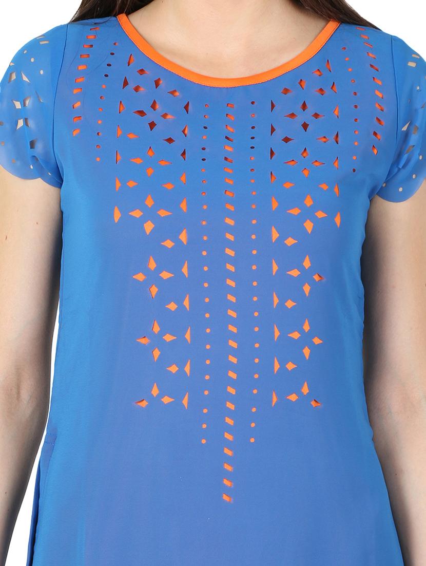 blue georgette straight kurta - 11304011 - Zoom Image - 4