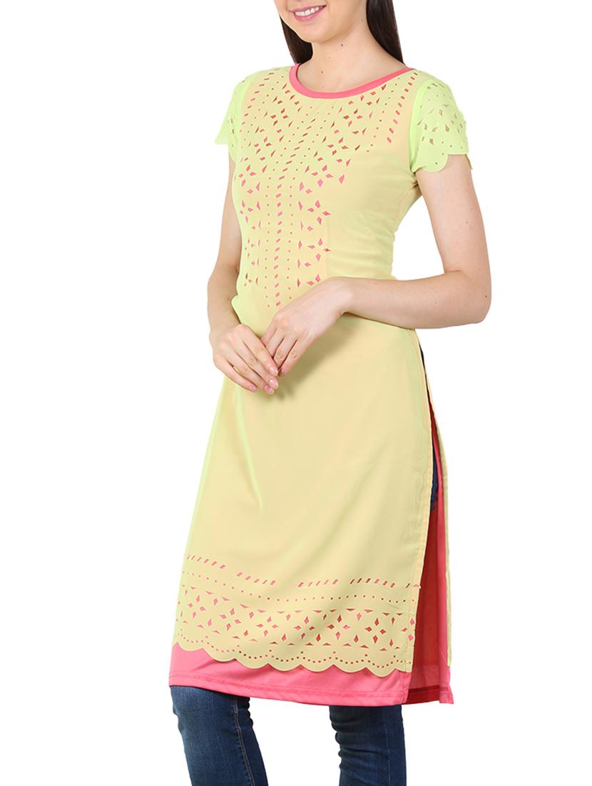 green georgette straight kurta - 11304012 - Zoom Image - 2