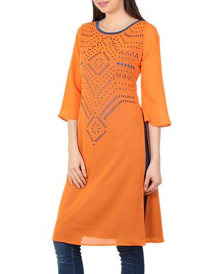 orange georgette straight kurta - 11304013 - Standard Image - 2