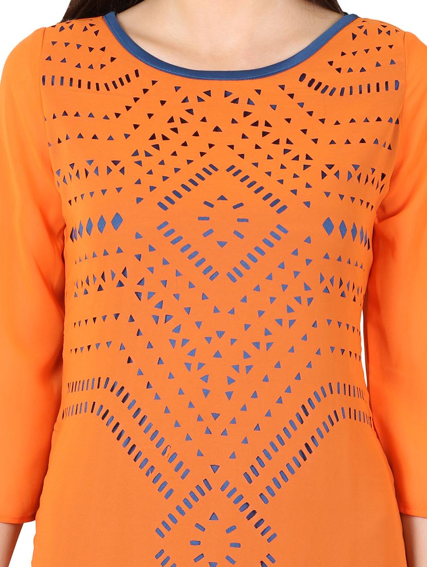 orange georgette straight kurta - 11304013 - Zoom Image - 4