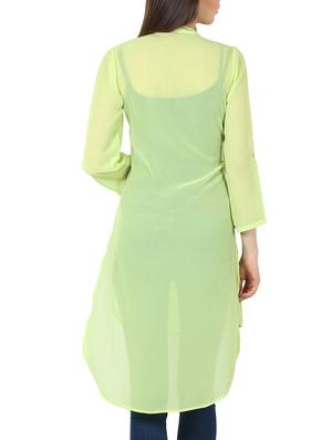 green georgette highlow kurta - 11304028 - Standard Image - 3