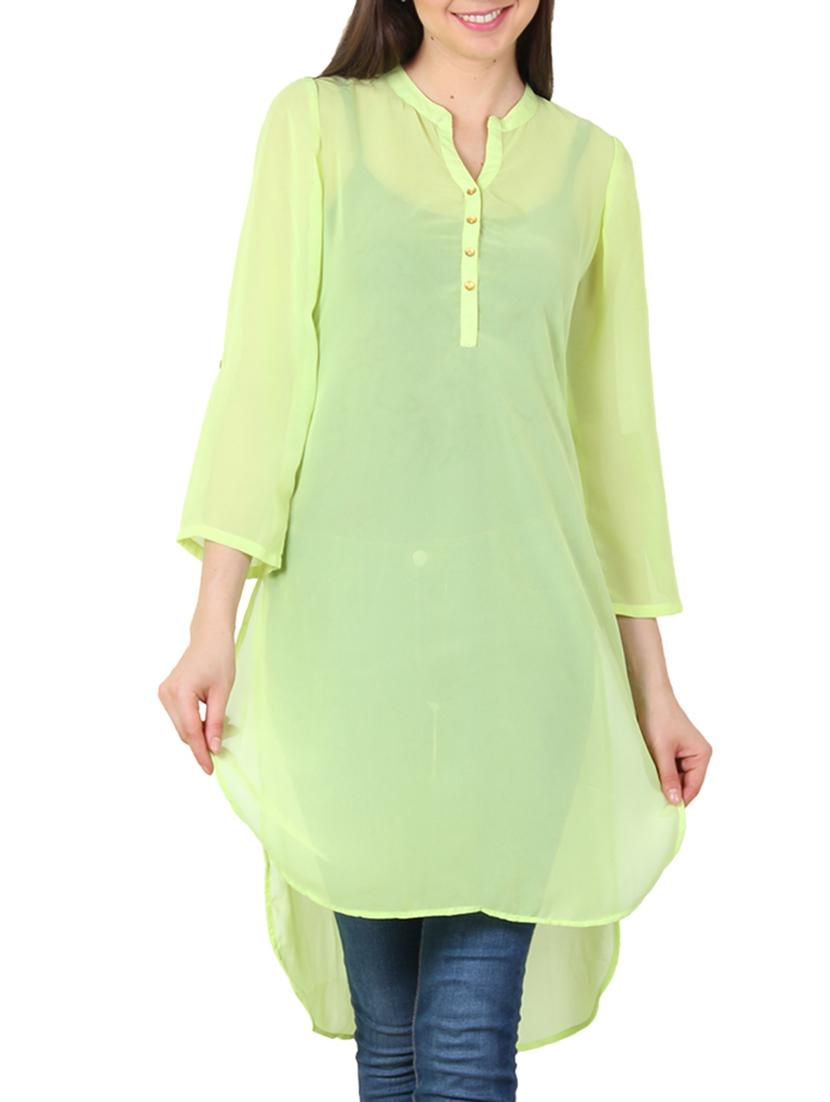 green georgette highlow kurta - 11304028 - Zoom Image - 1