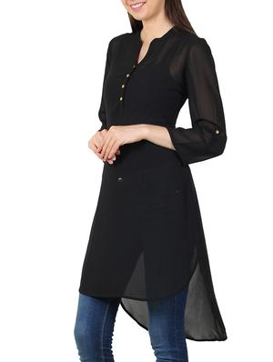 black georgette highlow kurta - 11304029 - Standard Image - 2