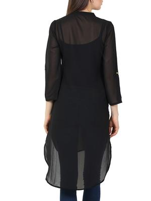 black georgette highlow kurta - 11304029 - Standard Image - 3