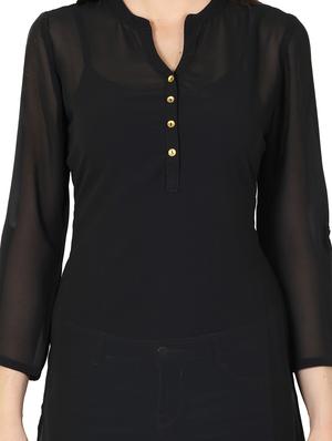 black georgette highlow kurta - 11304029 - Standard Image - 4