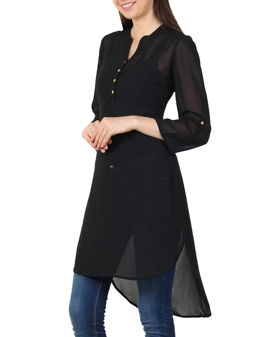 black georgette highlow kurta - 11304029 - Zoom Image - 2