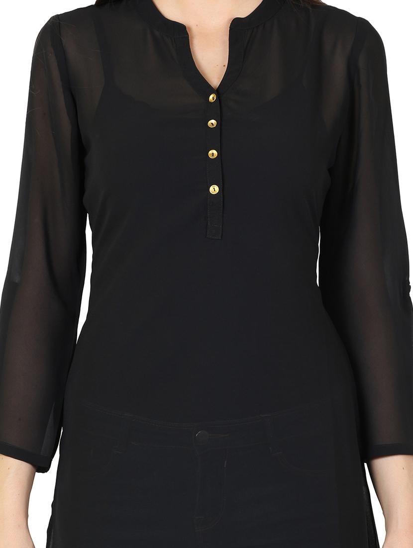black georgette highlow kurta - 11304029 - Zoom Image - 4