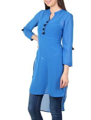 blue georgette highlow kurta - 11304031 - Standard Image - 2