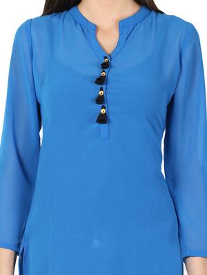 blue georgette highlow kurta - 11304031 - Standard Image - 4