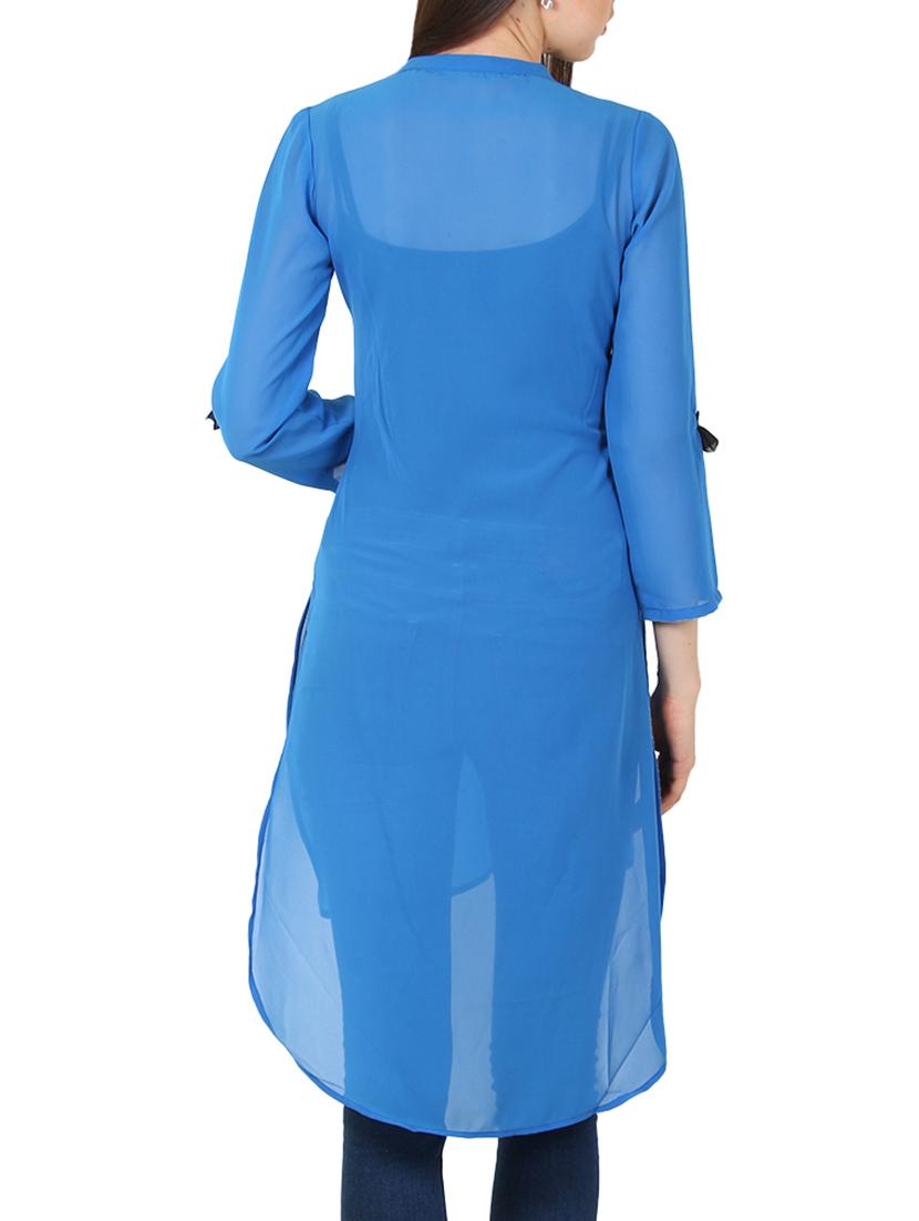blue georgette highlow kurta - 11304031 - Zoom Image - 3