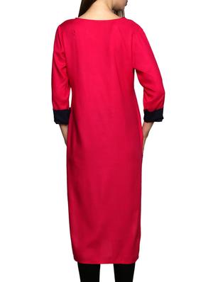 solid contrast straight kurta - 11304928 - Standard Image - 3