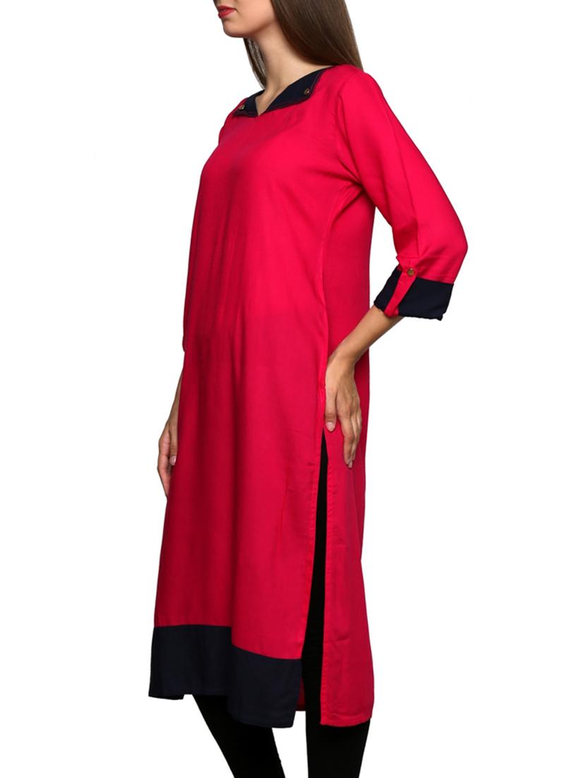 solid contrast straight kurta - 11304928 - Zoom Image - 2
