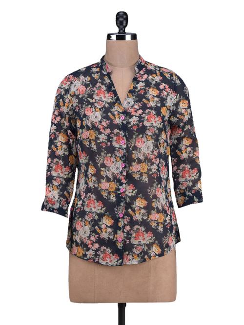 floral printed mandarin collar shirt - 1131074 -  Standard Image - 0