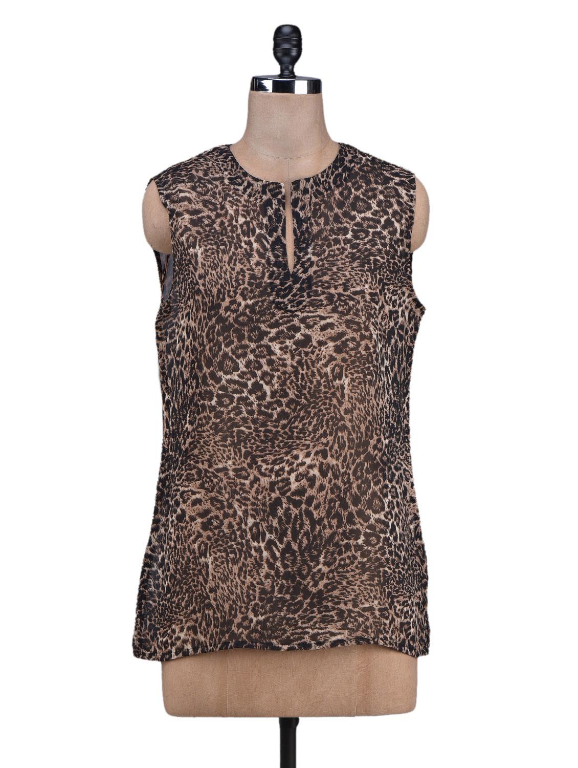 leopard print sleeveless georgette shirt - 1131079 - Zoom Image - 1