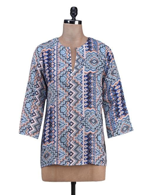 geometric print quarter sleeve kurti - 1131080 - Standard Image - 1